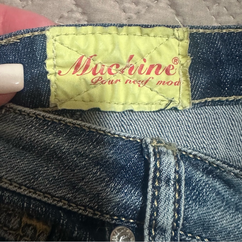 Machine Distressed Rhinestone Ripped Low Rise Cut Off Crop Stretch Jeans Sz 11. - Picture 6 of 10